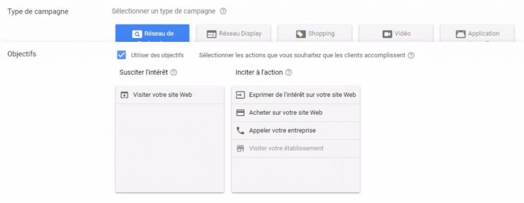 Nouvelle interface AdWords : Objectifs de campagne